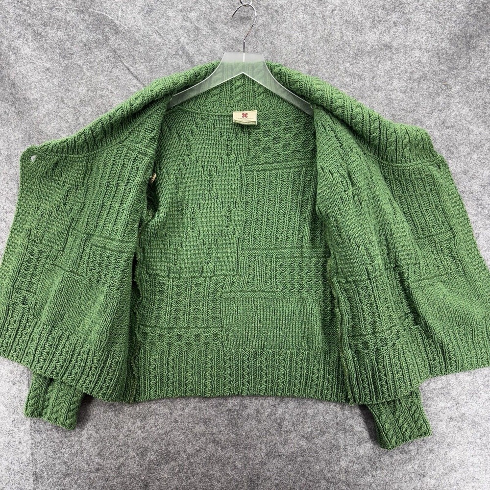 Carraig Donn Womens Merino Wool Aran Irish Wrap Sweater Size‎ XS Green Fisherman - Picture 7 of 12